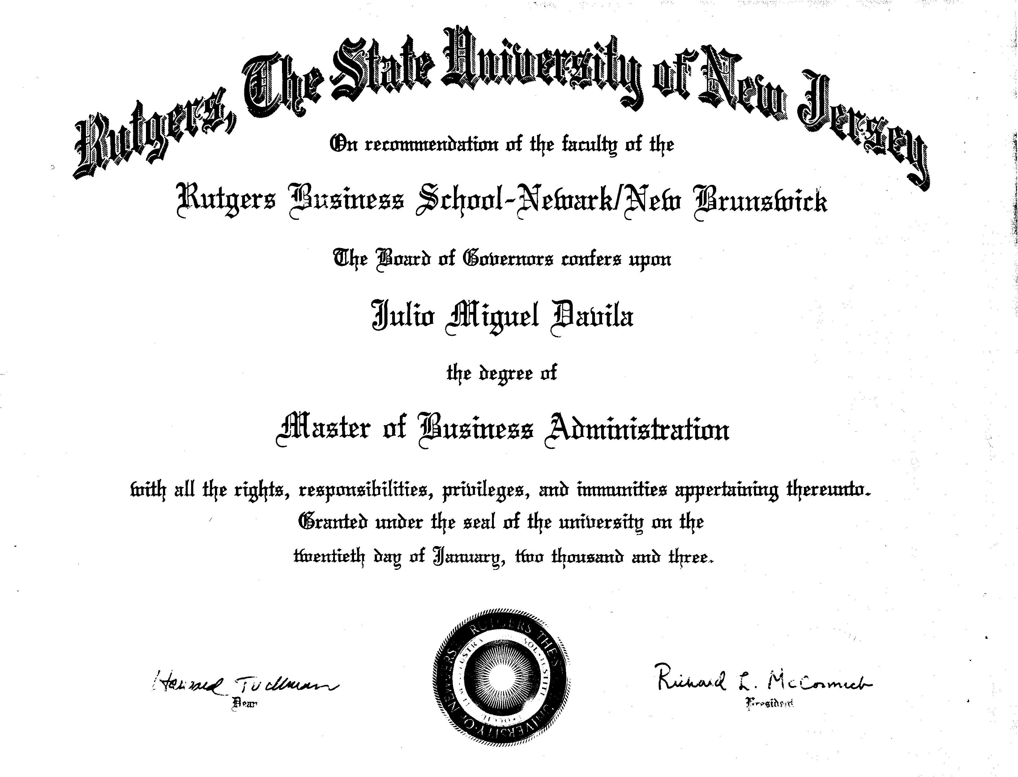 Diploma: Rutgers Diploma